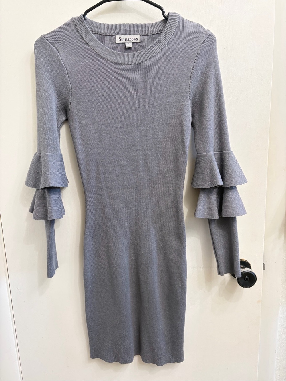Gray Ruffle-Sleeve Knit Dress